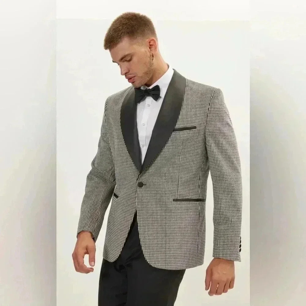 NWT Ron Tomson N° R180S Italian Velvet Satin Shawl Lapel Tuxedo- Houndstooth 46R - Picture 4 of 16